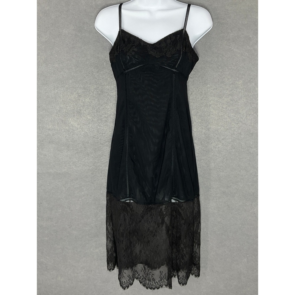 BCBGMAXAZRIA Runway Lace Slip Dress Lingerie Black Sheer Sz S Babydoll Seductive